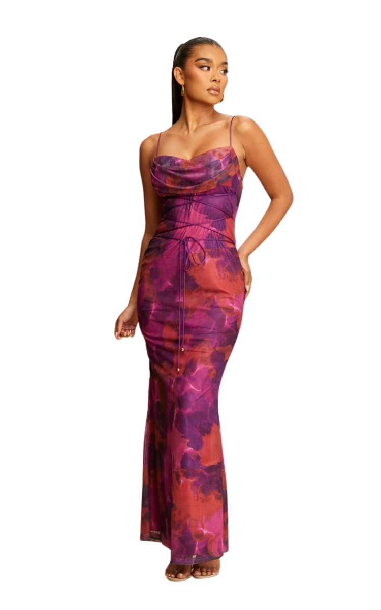 Fall Tie-Dye Mesh Lace up Dress