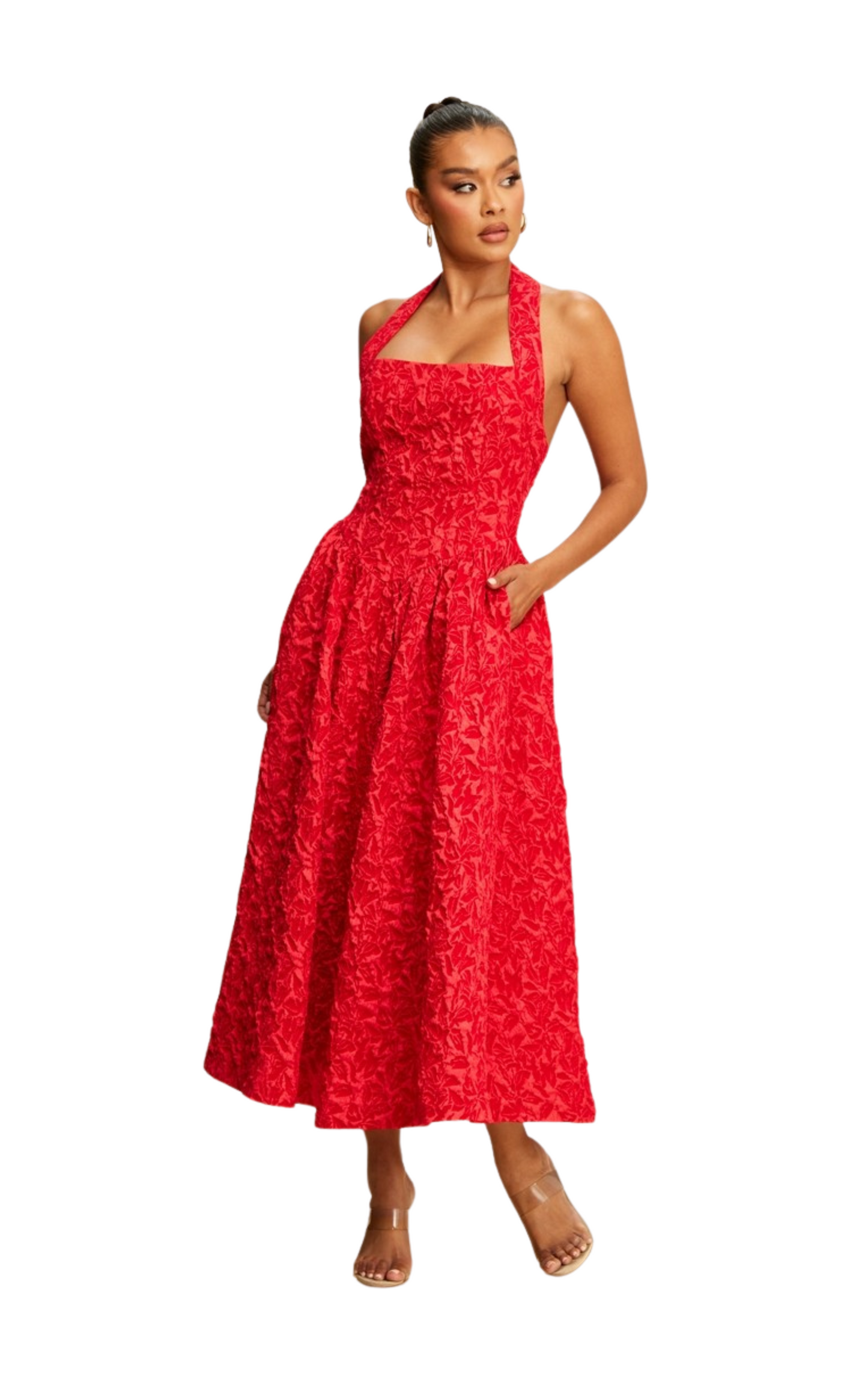 Puff Jacquard Midi Dress