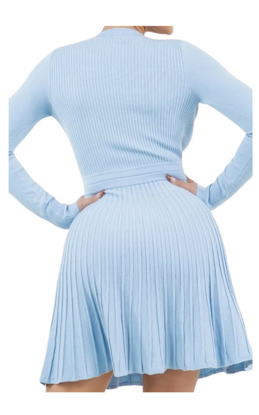 Pleated Buttons Down Flare Skirt Mini Dress