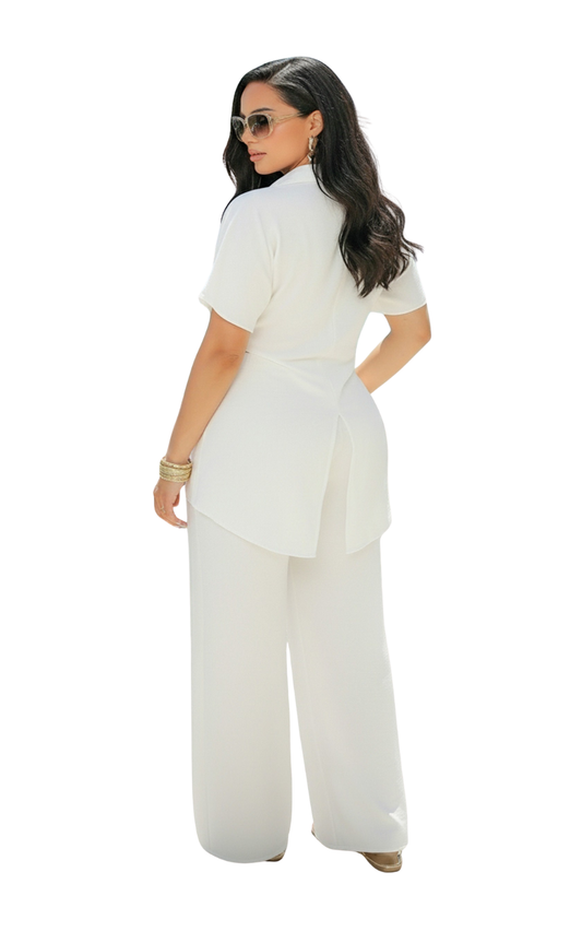 Front Tie Back Slit Top And Pants Set