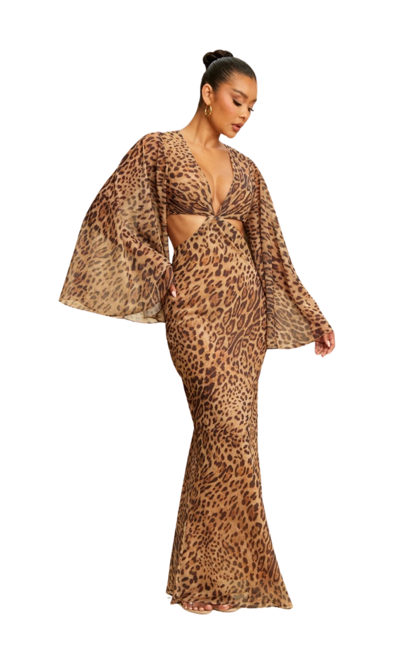 Leopard Flutter Sleeve Maxi Dress