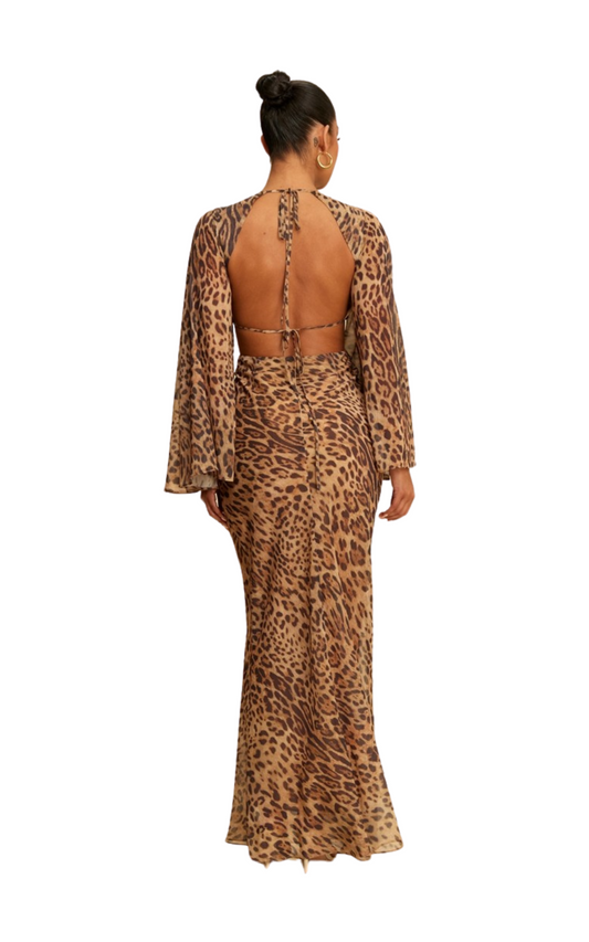 Leopard Flutter Sleeve Maxi Dress