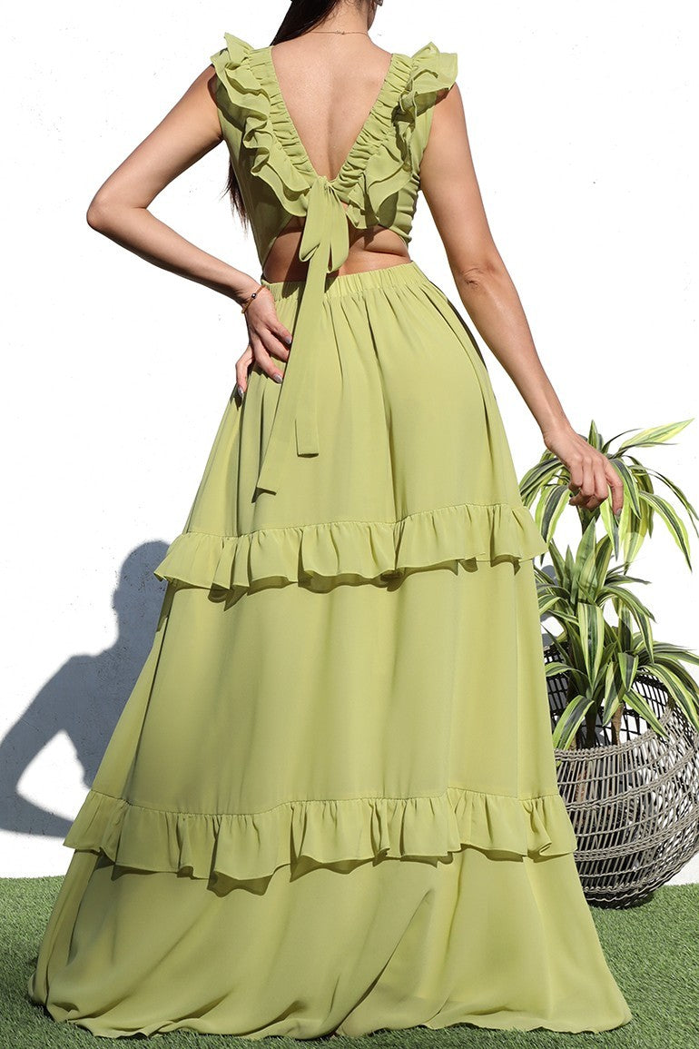 V Neck Tiered Maxi Dress