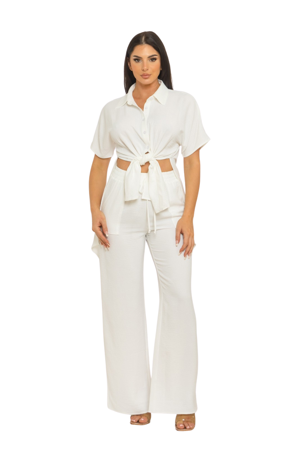 Front Tie Back Slit Top And Pants Set