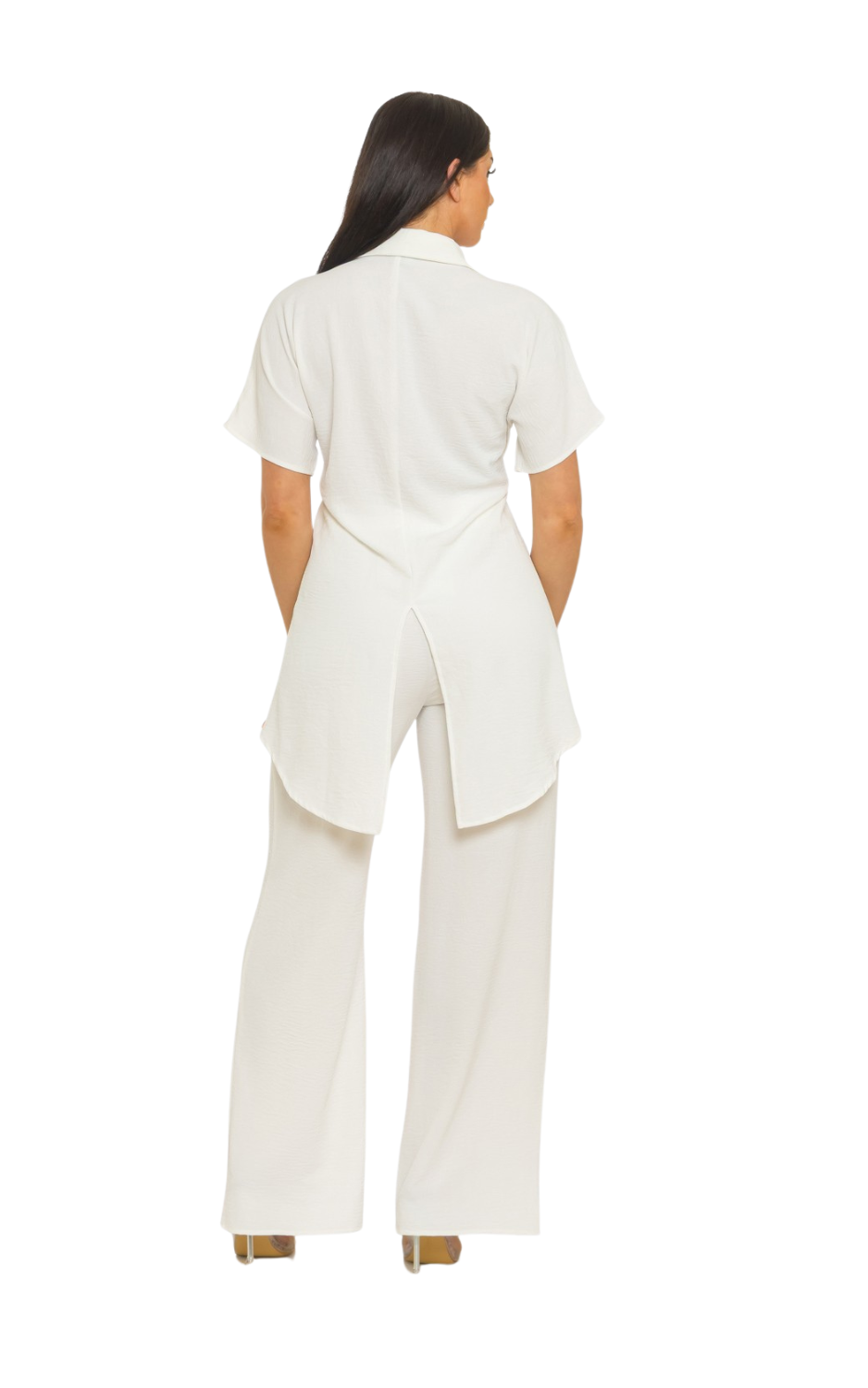 Front Tie Back Slit Top And Pants Set
