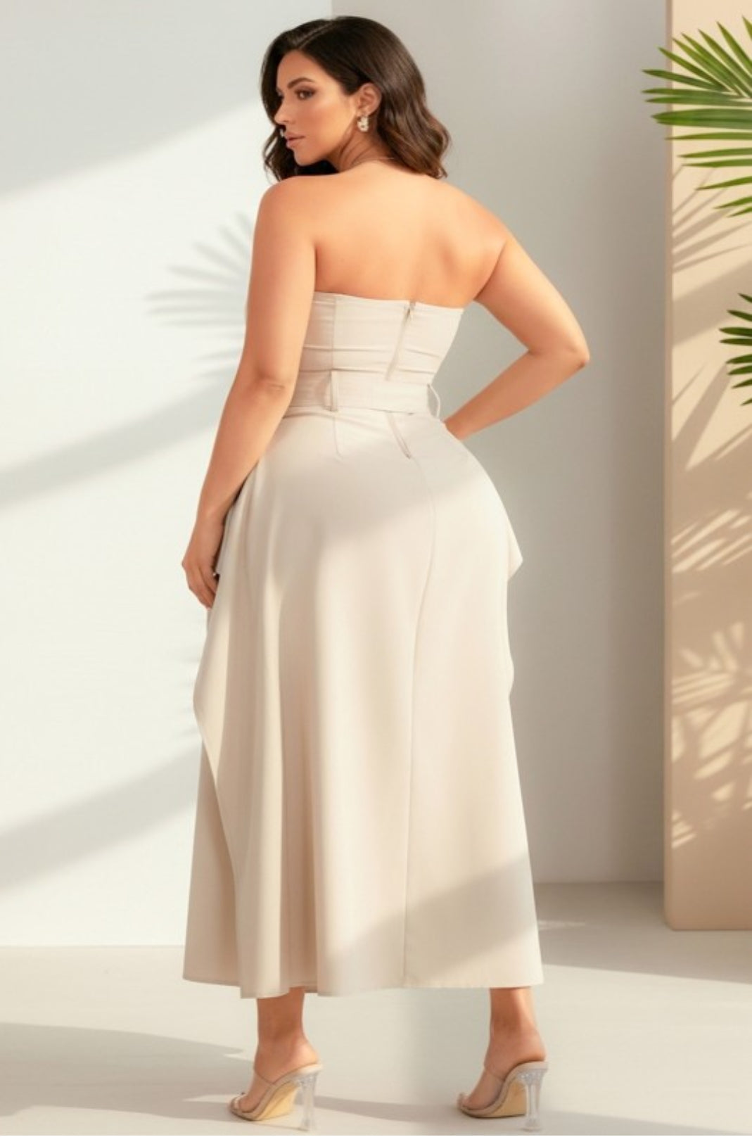 Strapless Dress With Belt And Slit