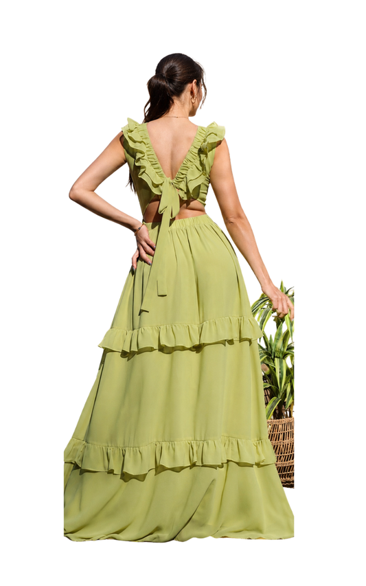 V Neck Tiered Maxi Dress